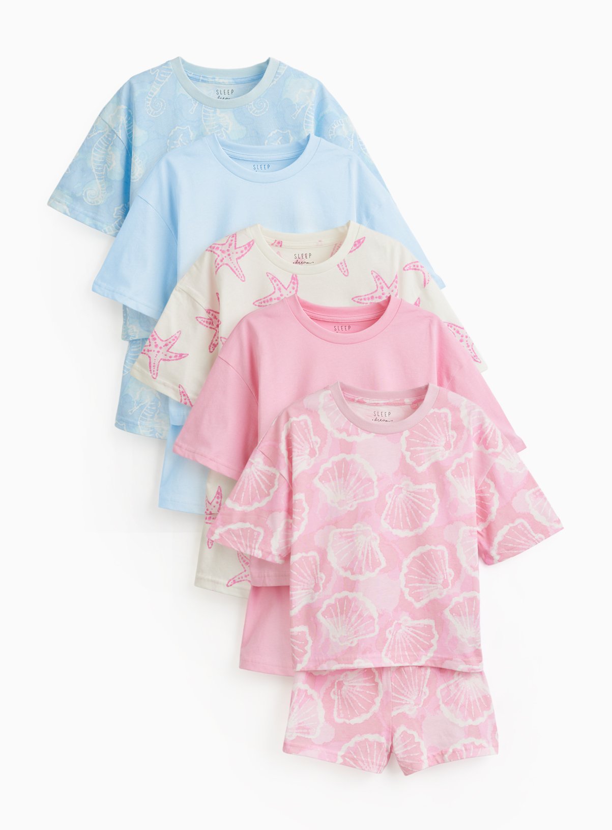 5 Pack Shells Print Shortie Pyjamas