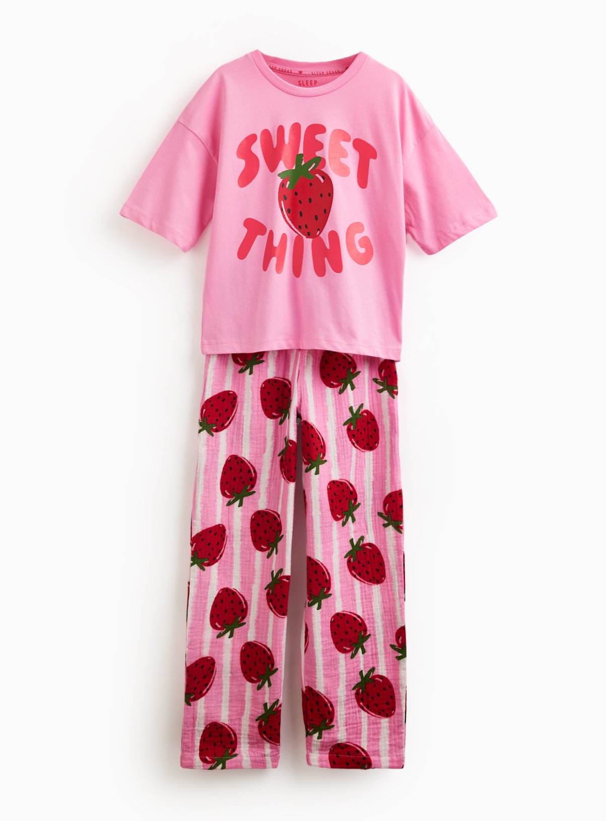 Pink Strawberry Print Short Sleeve Pyjamas 