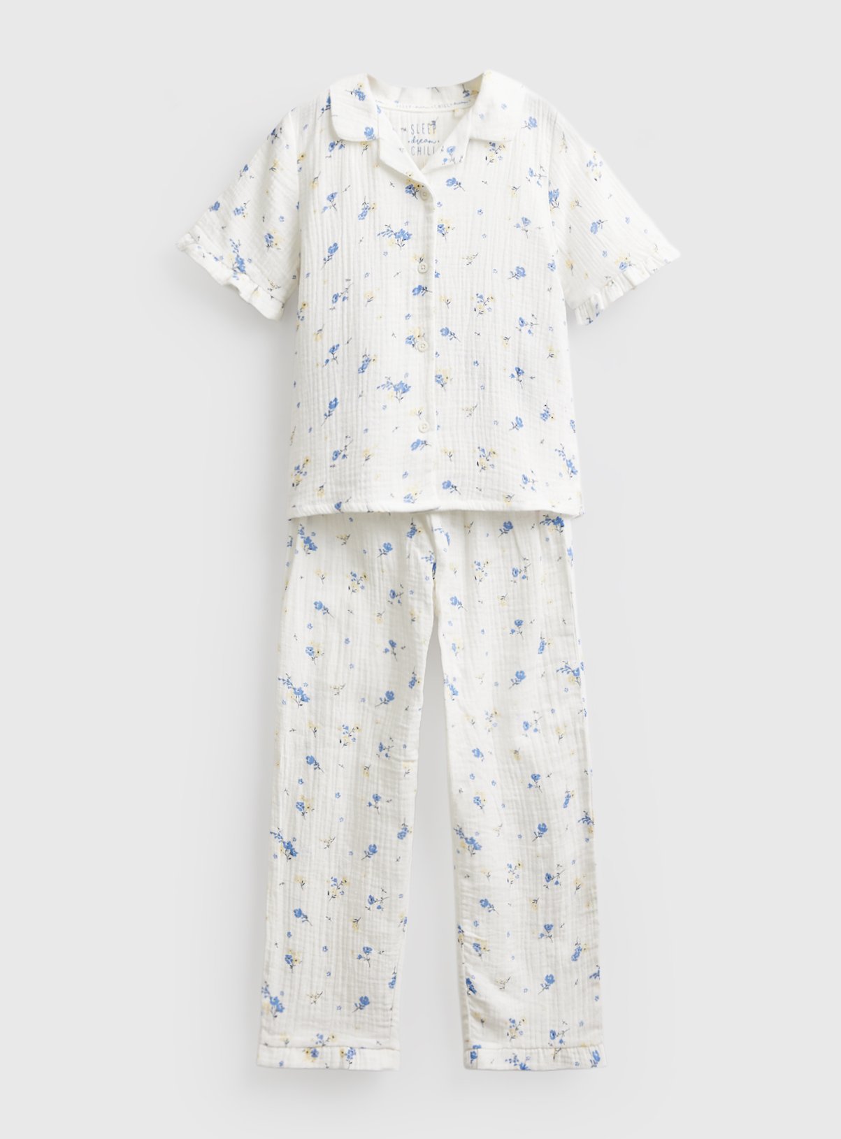 Cream Ditsy Floral Print Double Cloth Traditional Pyjamas