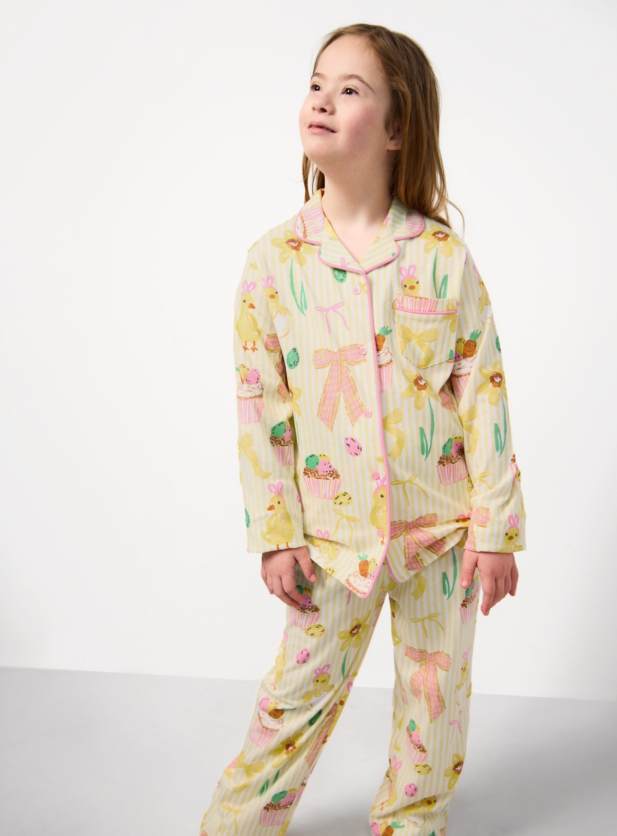 Mini Me Yellow Stripe Easter Print Traditional Pyjamas 13-14 years