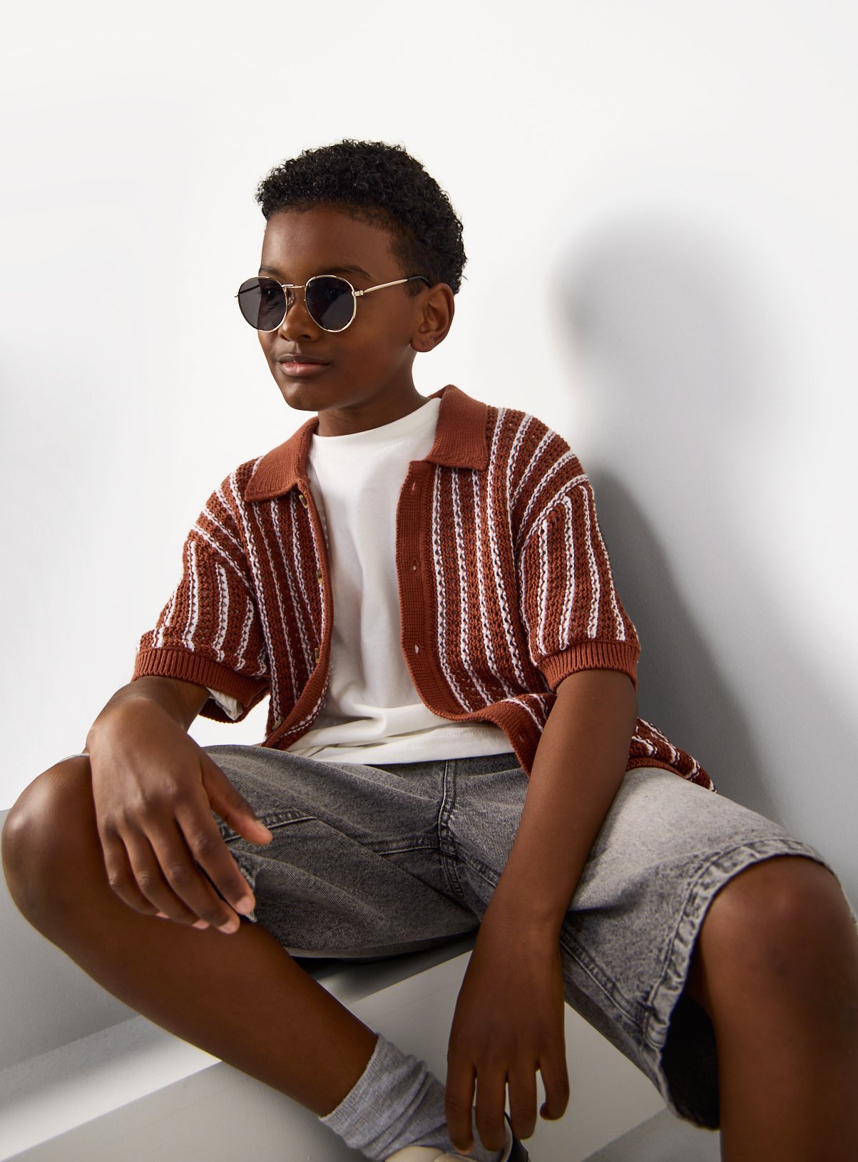 Red Stripe Knitted Polo Shirt 6 years