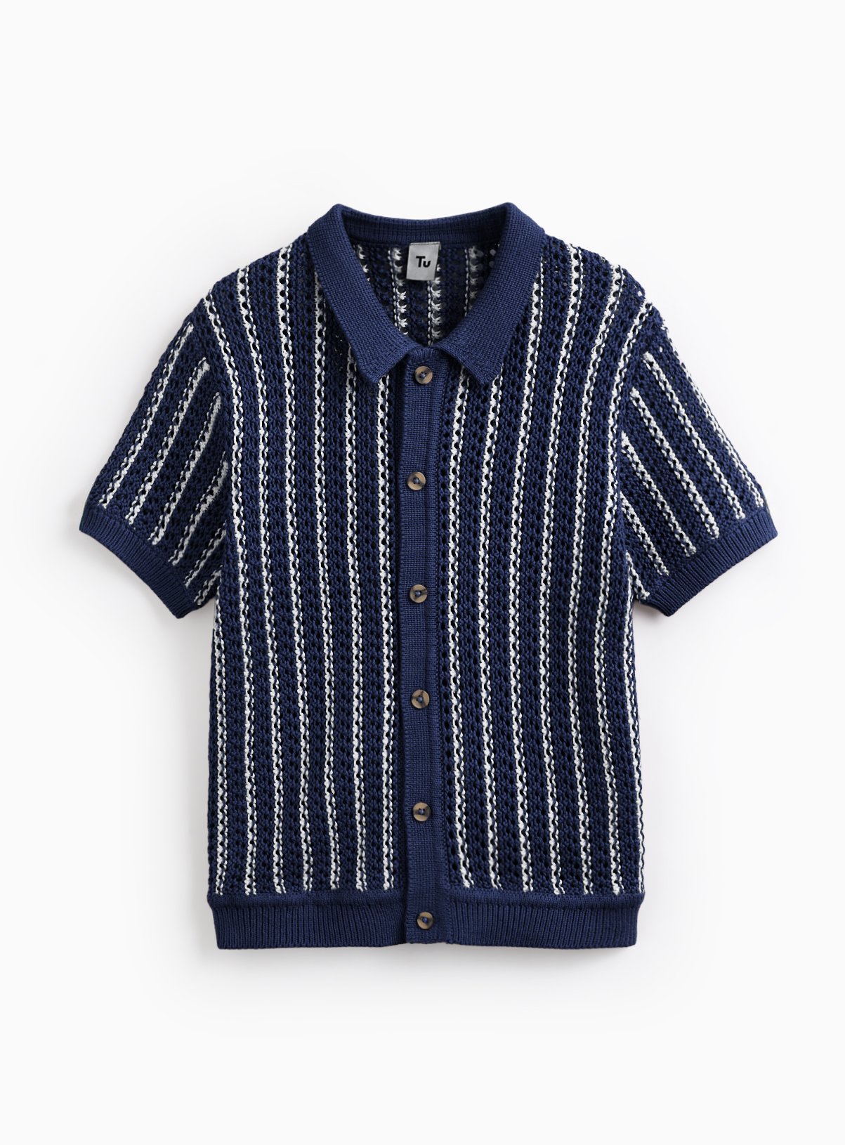 Navy Stripe Knitted Polo Shirt 9 years