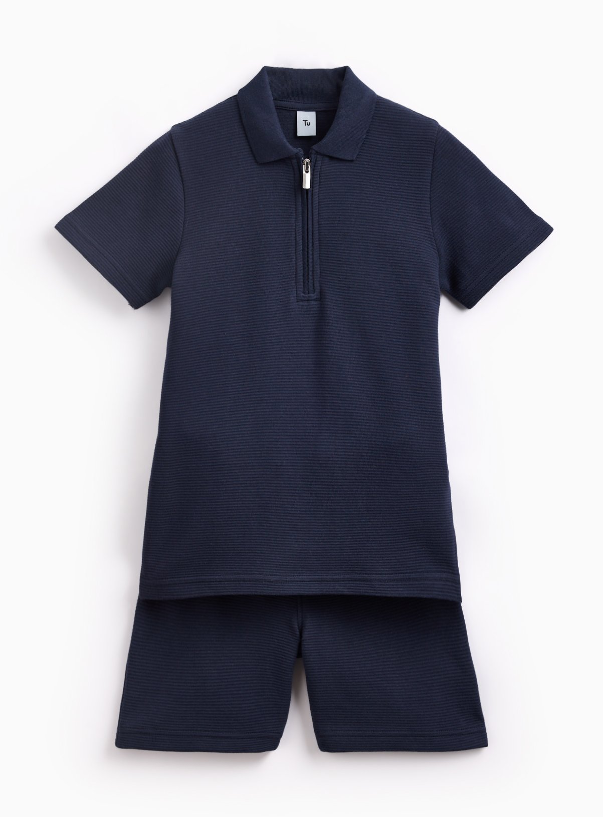 Blue Ribbed Polo & Shorts Set 11 years
