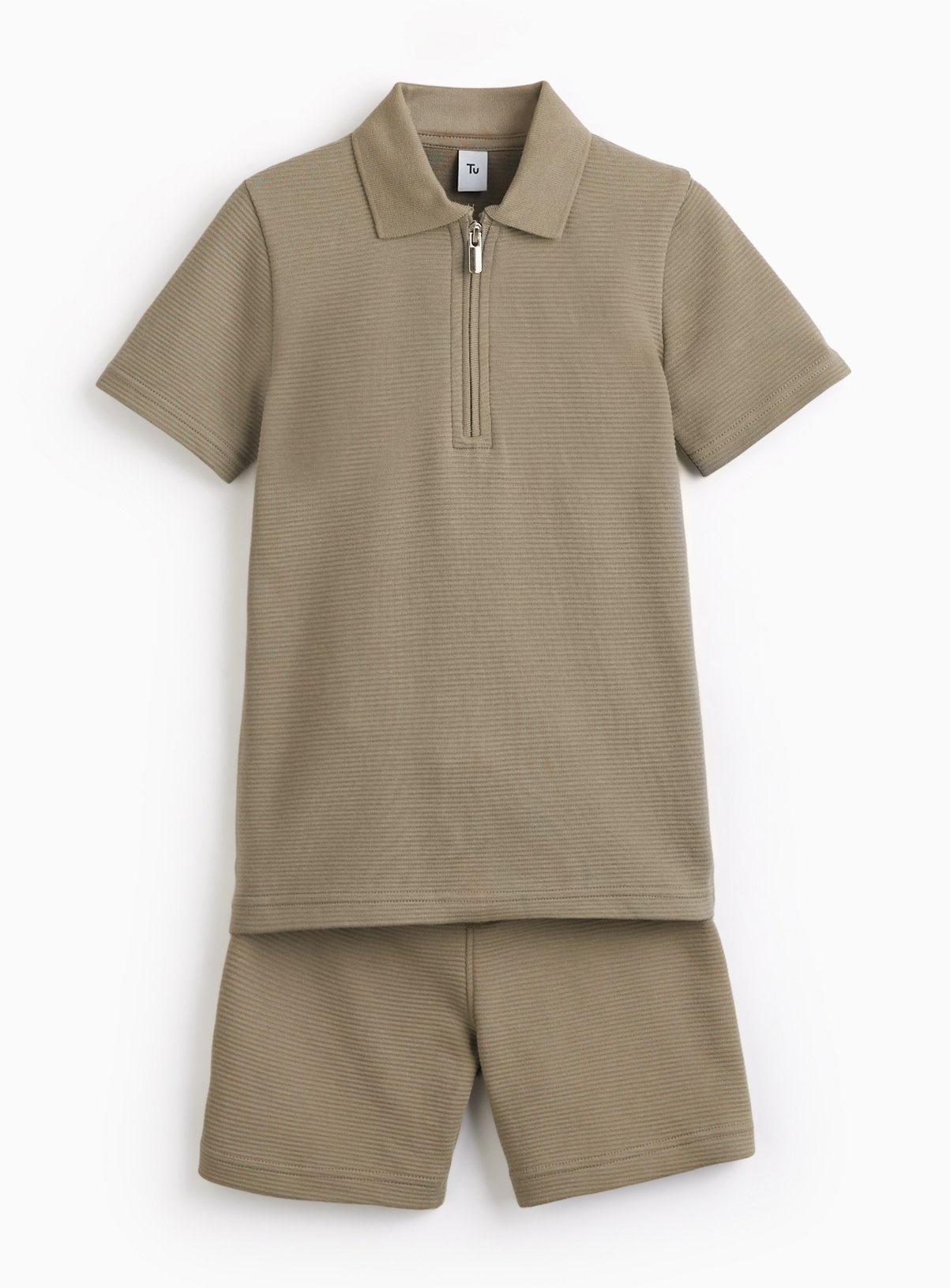 Stone Ribbed Polo & Shorts Set 9 years