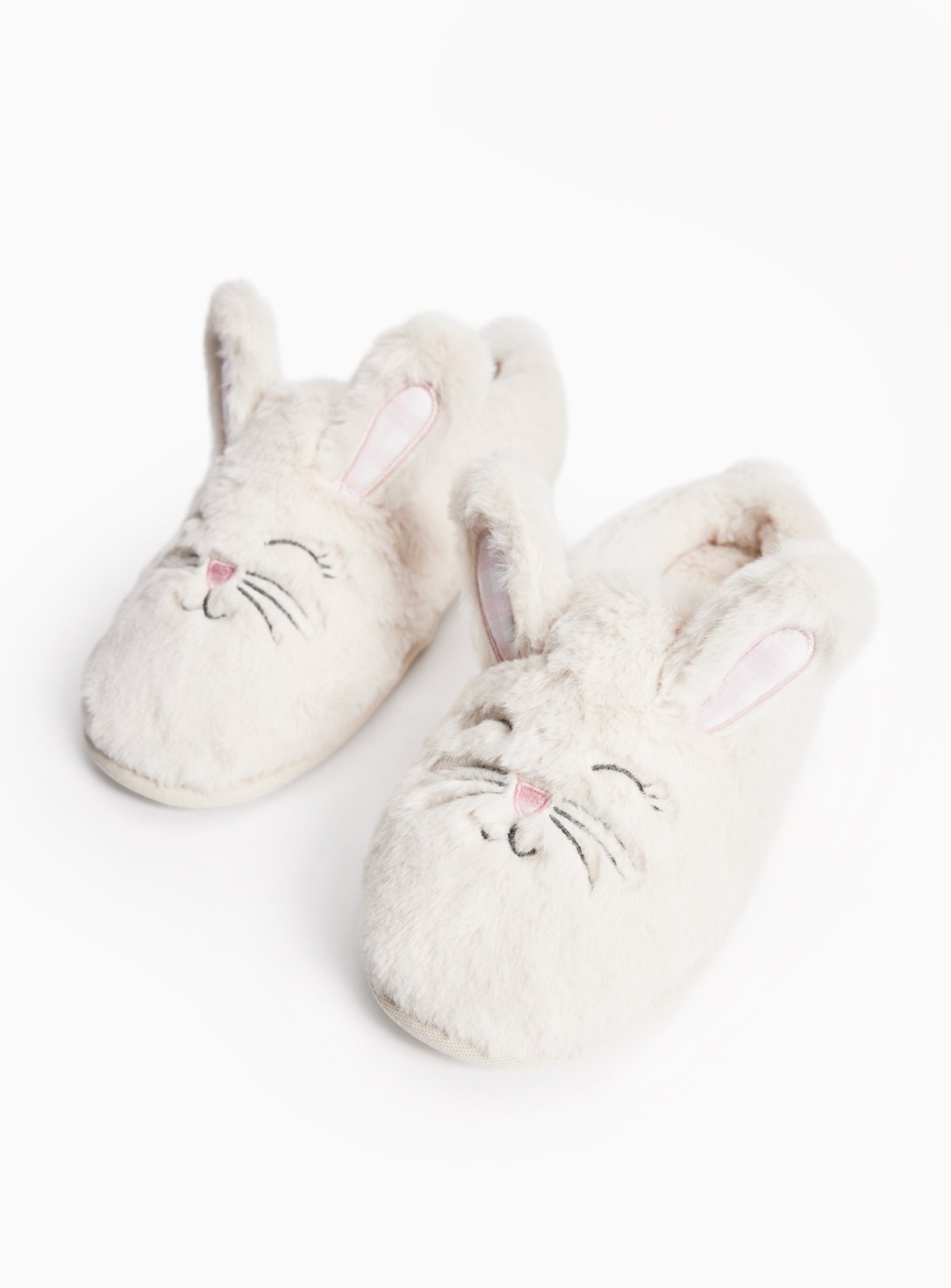 Beige Bunny Detail Faux Fur Mule Slippers 