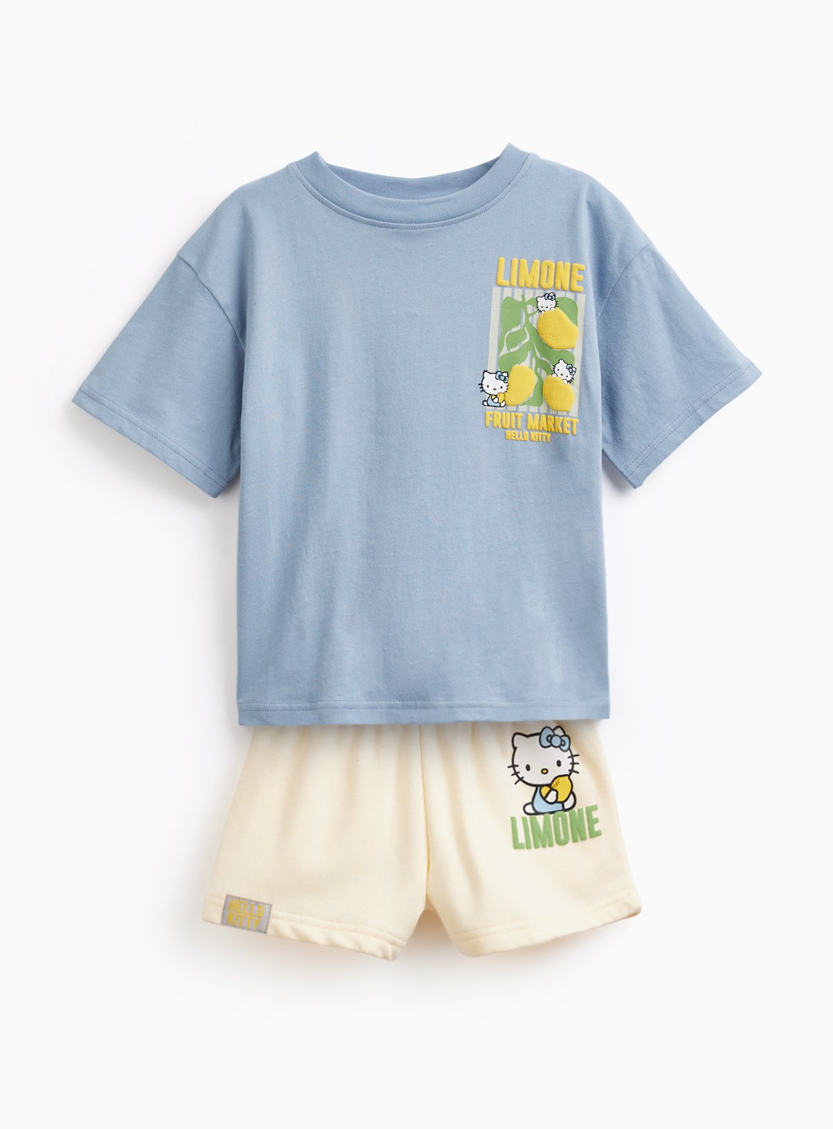 Blue Hello Kitty Lemon Graphic T-Shirt & Shorts Set 
