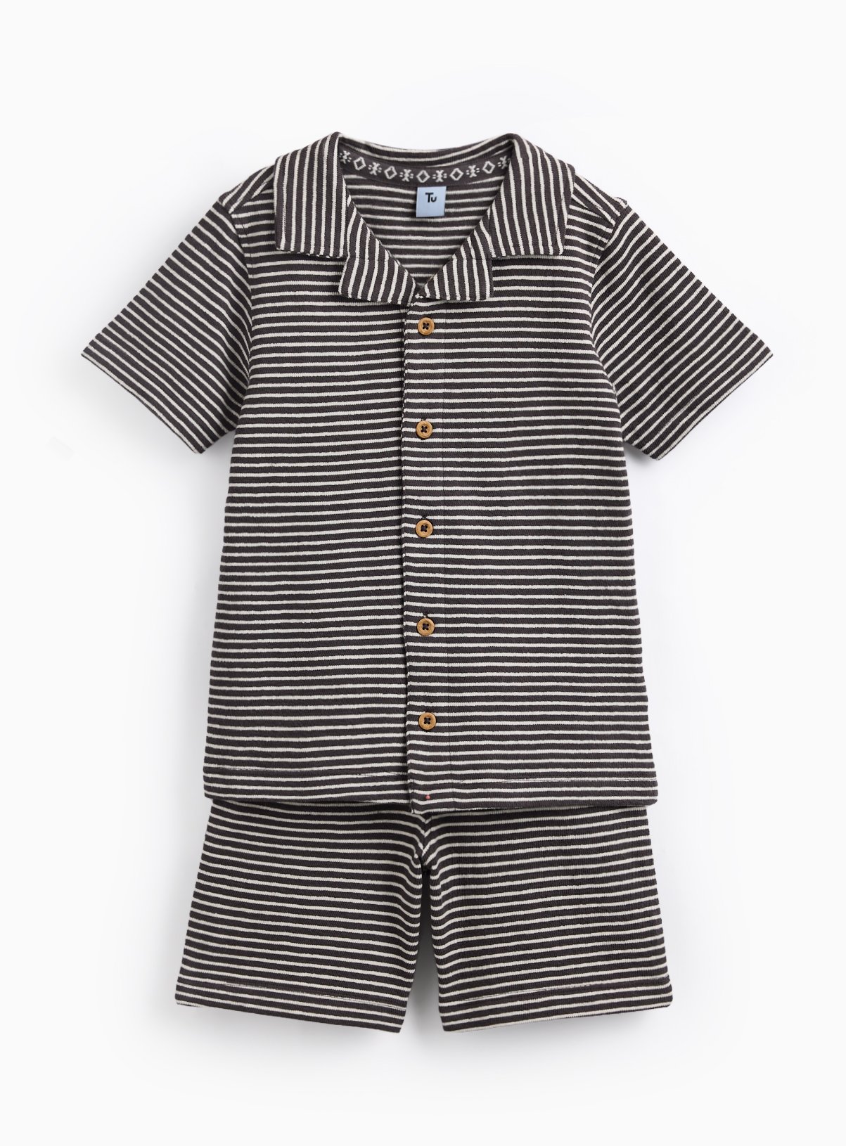 Charcoal Stripe Polo Shirt & Shorts Set 