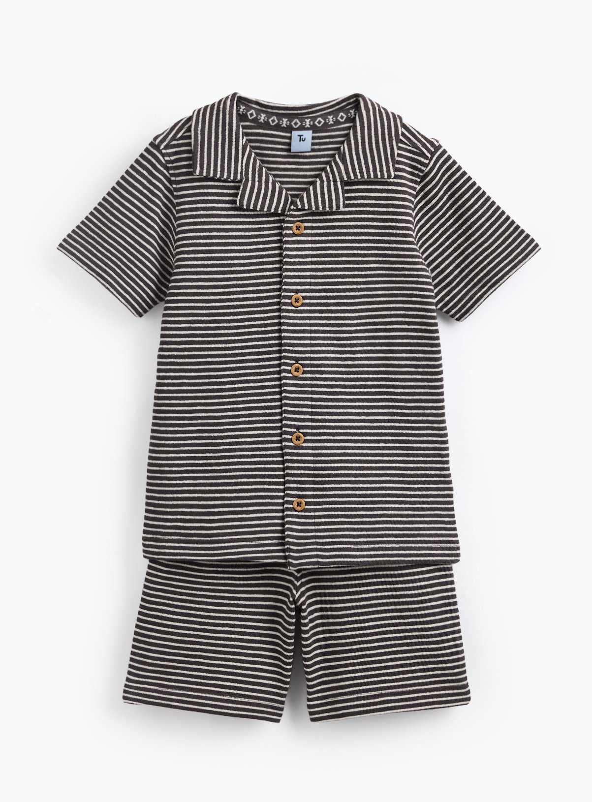Charcoal Stripe Polo Shirt & Shorts Set 