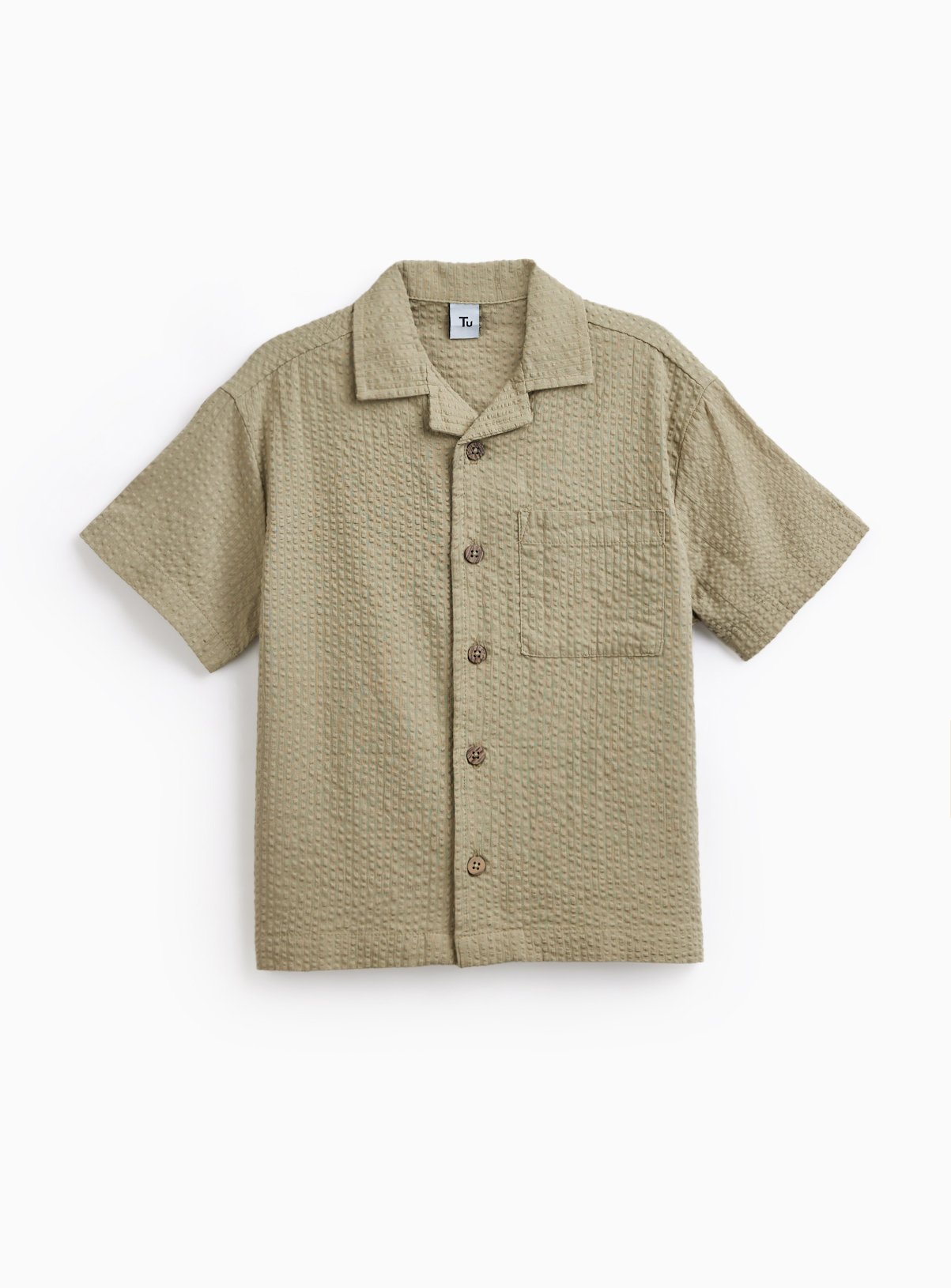 Khaki Seersucker Short Sleeve Shirt