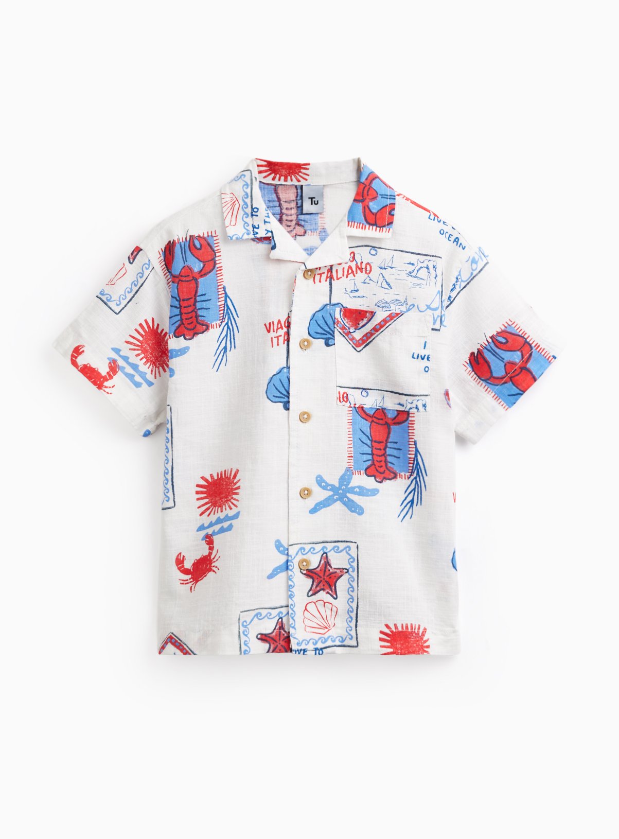 White Beach Print Short Sleeve Shirt