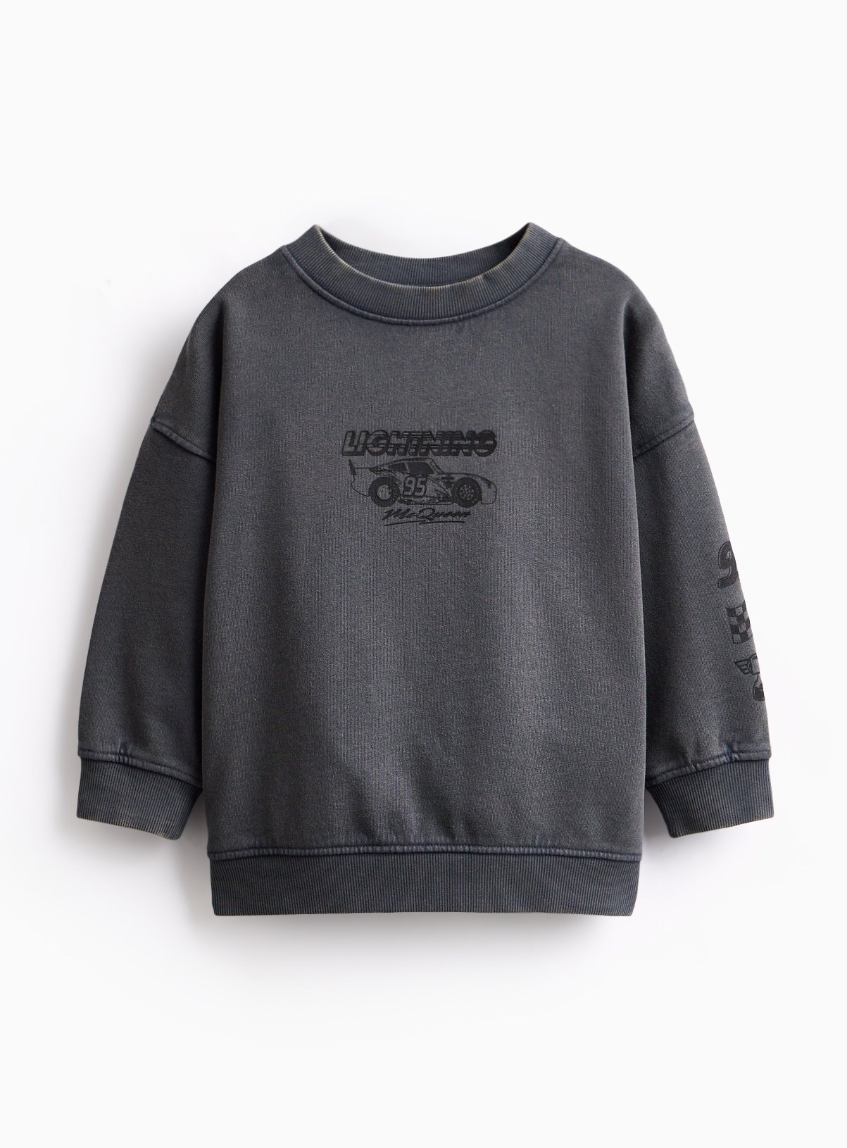 Charcoal Washed Cars Lightning McQueen Graphic Sweatshirt