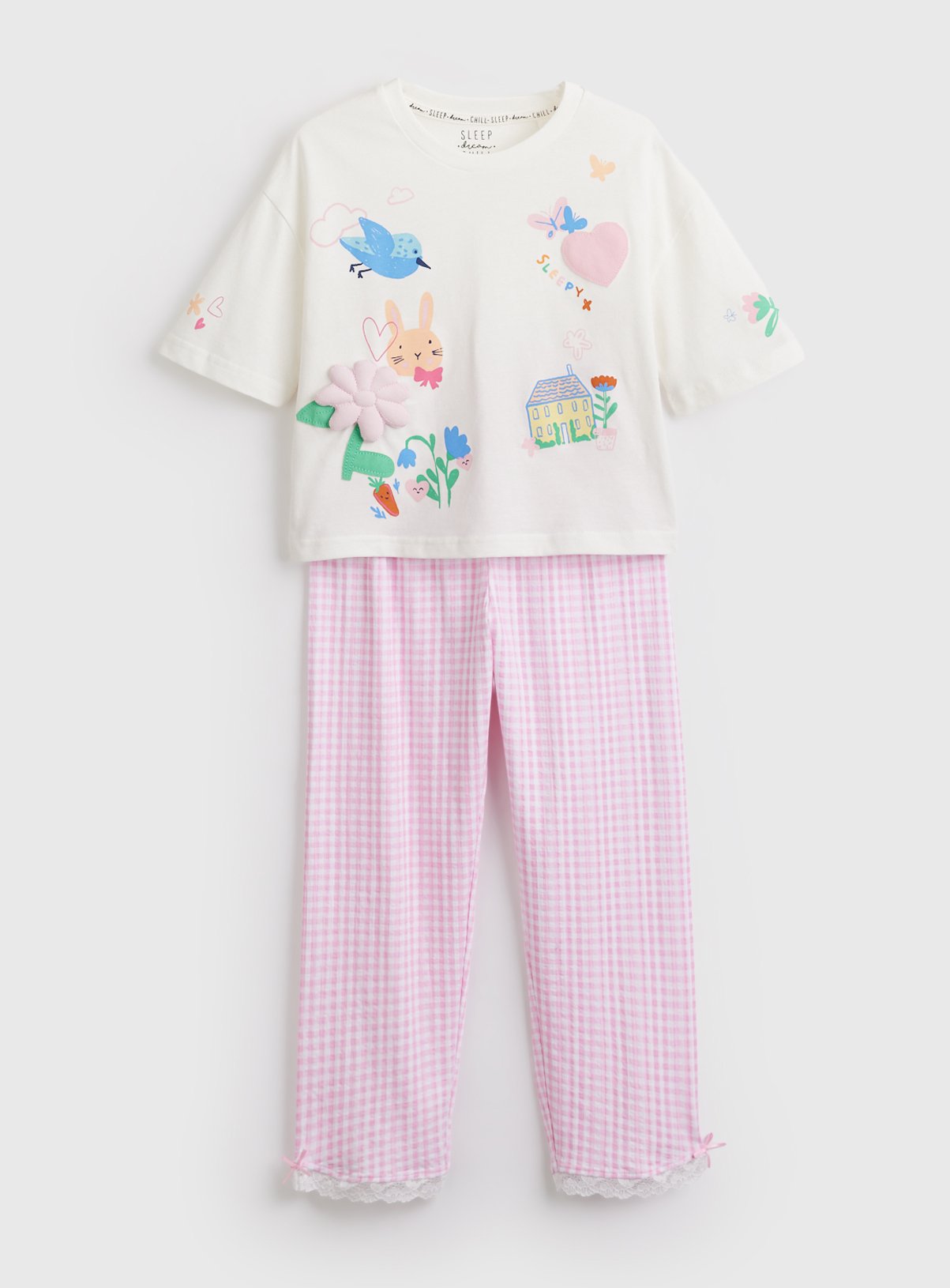 White & Pink Gingham Spring Print Pyjamas 2-3 years