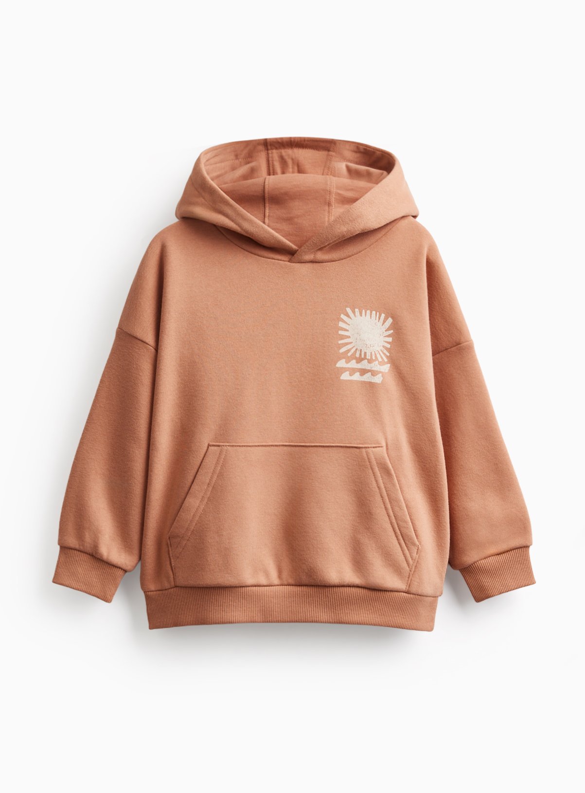 Orange Graphic Print Washed Hoodie 