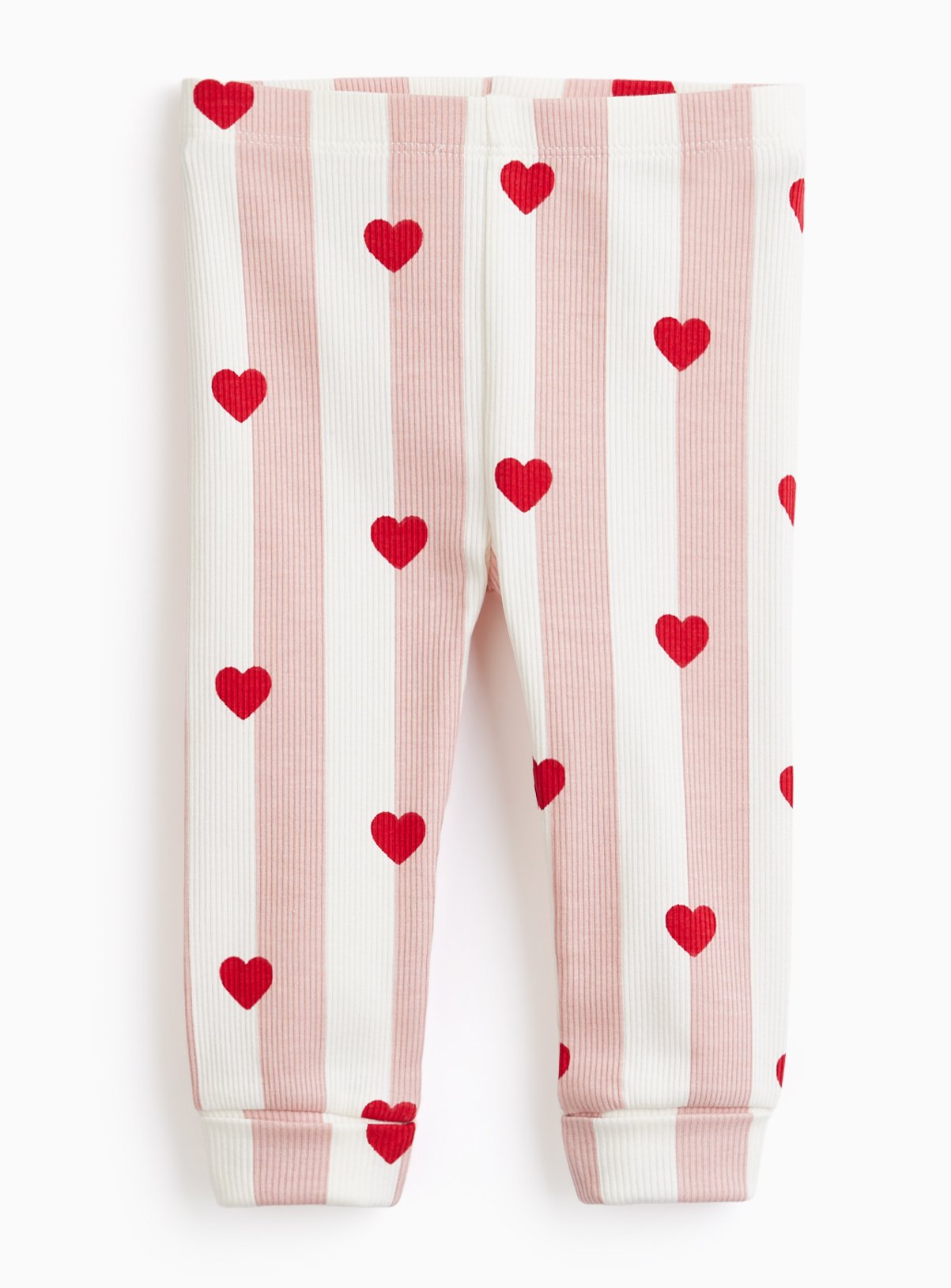 Pink Striped Heart Print Ribbed Leggings 18-24 months