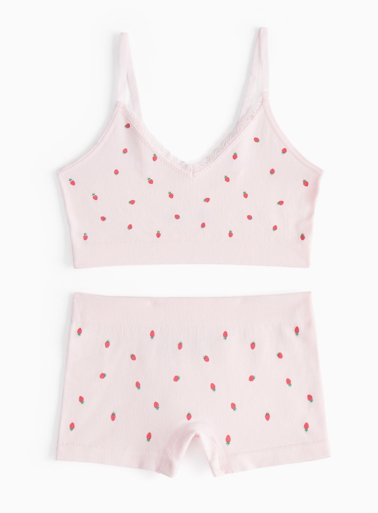 Pink Strawberry Print Top & Shorts Set 