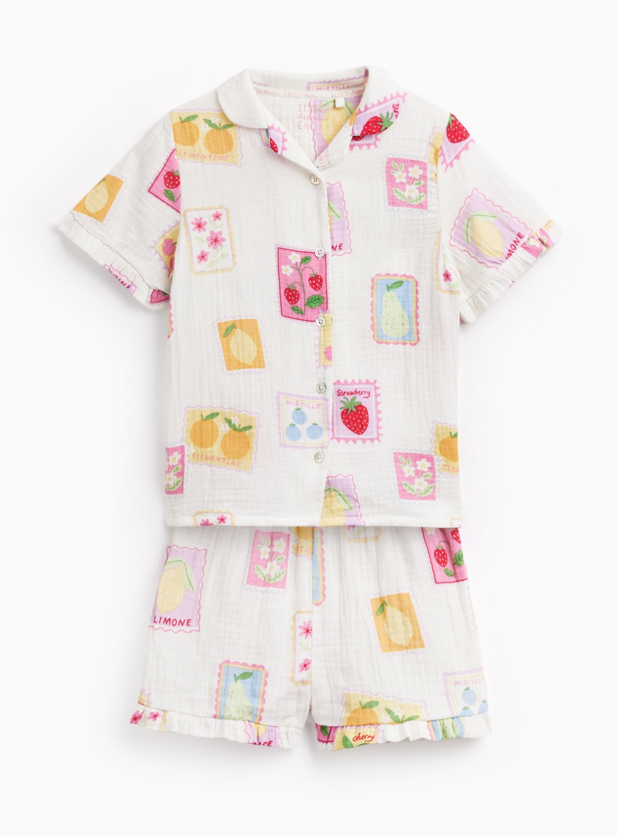 White Stamp Print Traditional Shortie Pyjamas 5-6 years