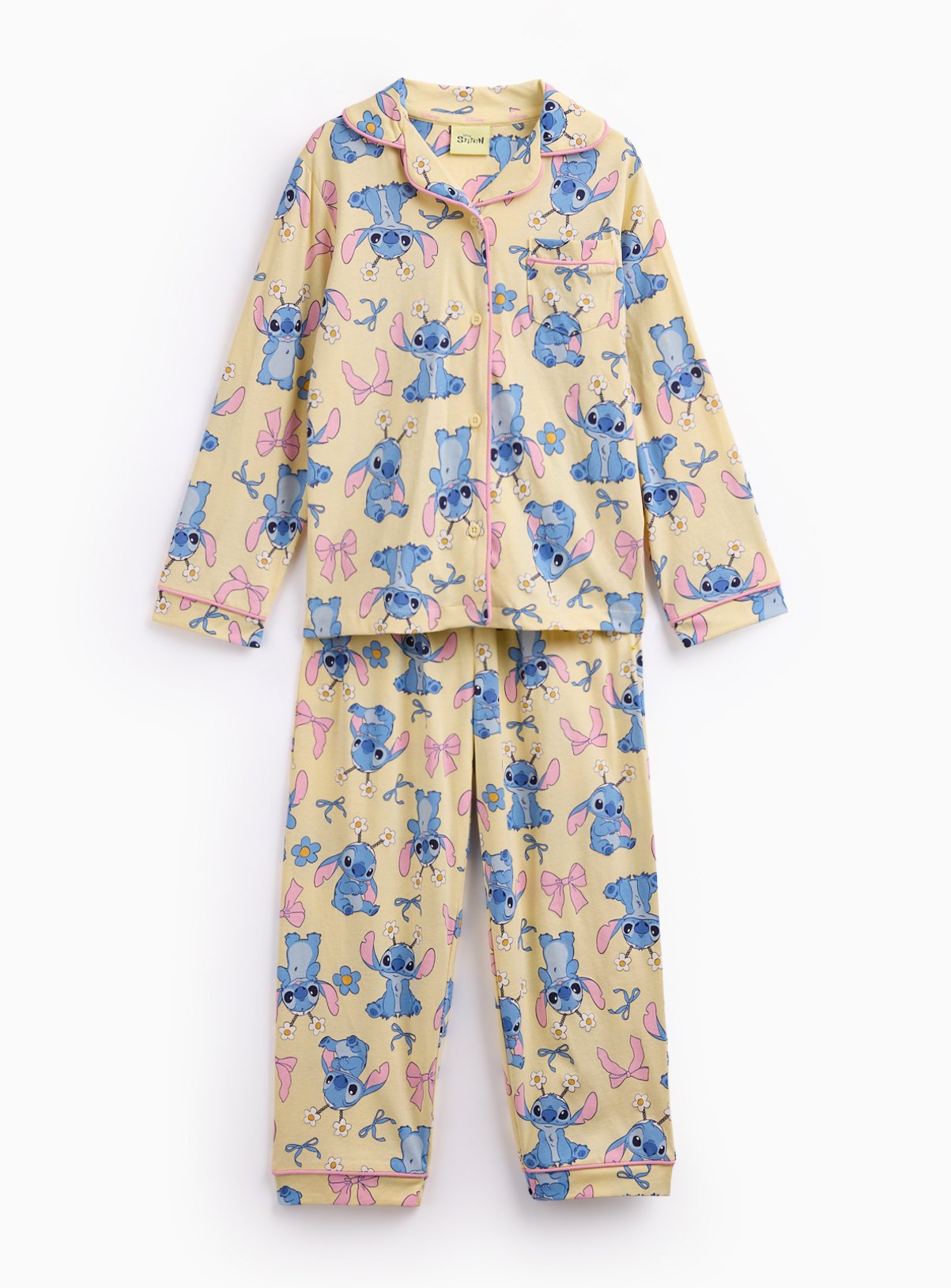 Yellow Lilo & Stitch Print Traditional Pyjamas 11-12 years