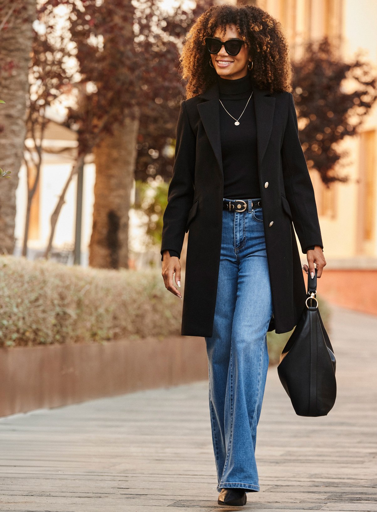 SOSANDAR Black Formal Coat With Gold Buttons 