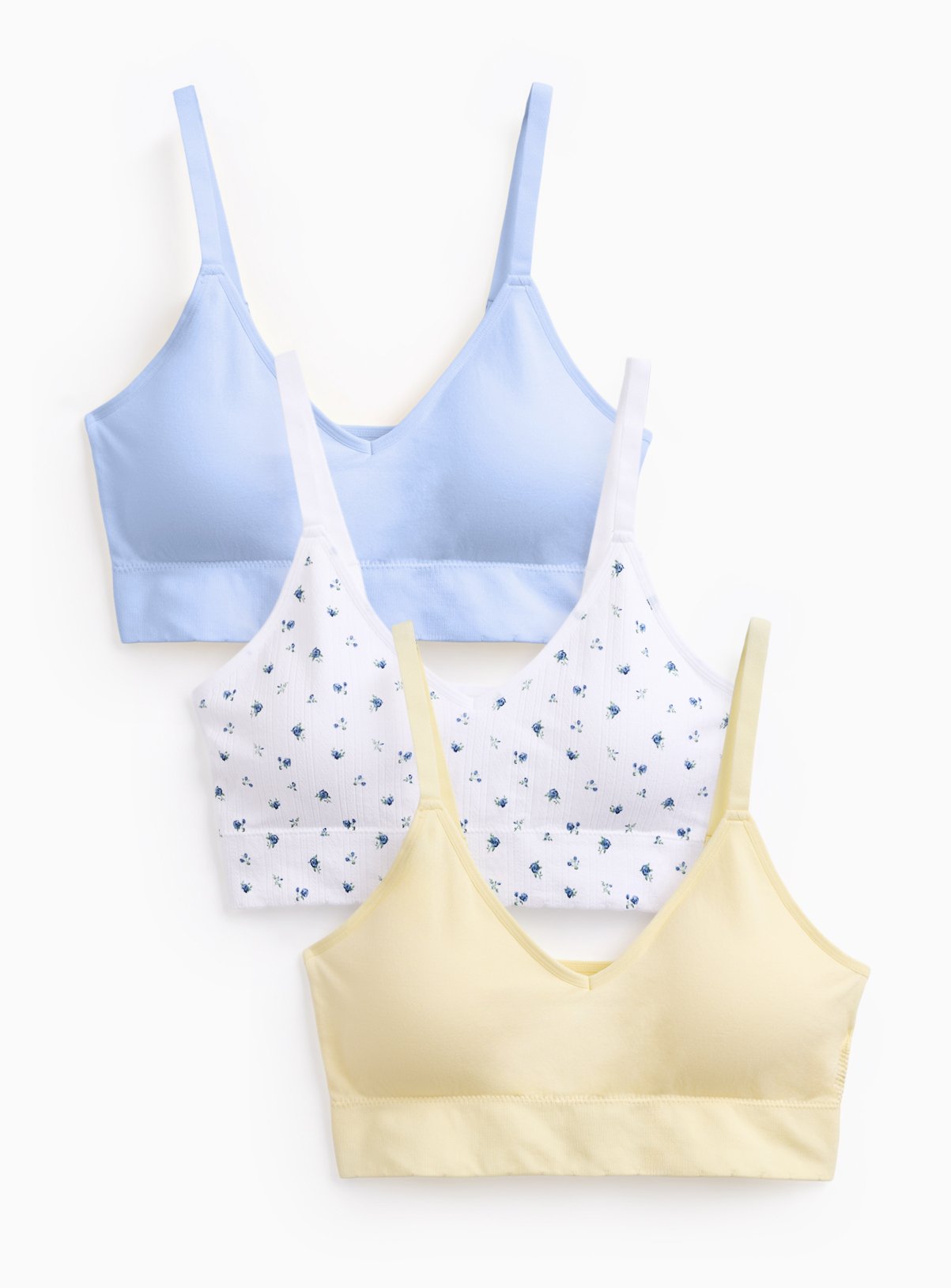 Floral Padded Pointelle Crop Tops 3 Pack 