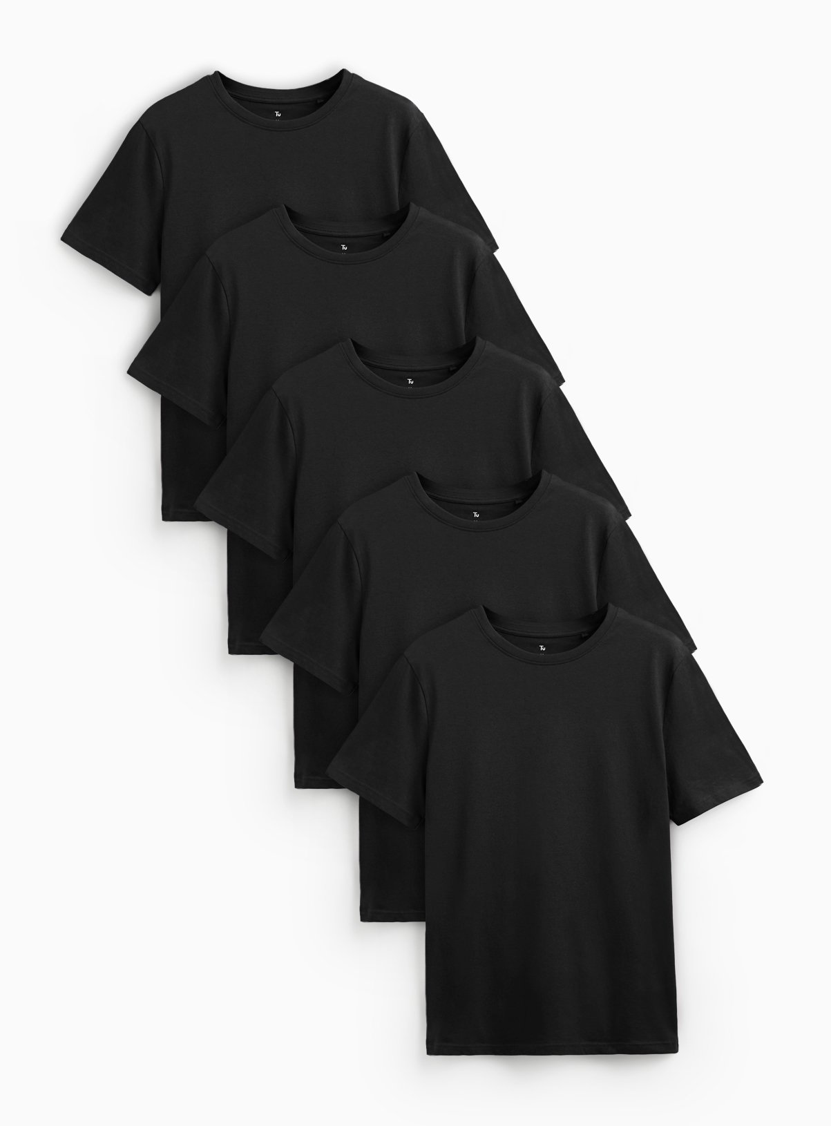 Black Regular Crew Neck T-Shirts 5 Pack L