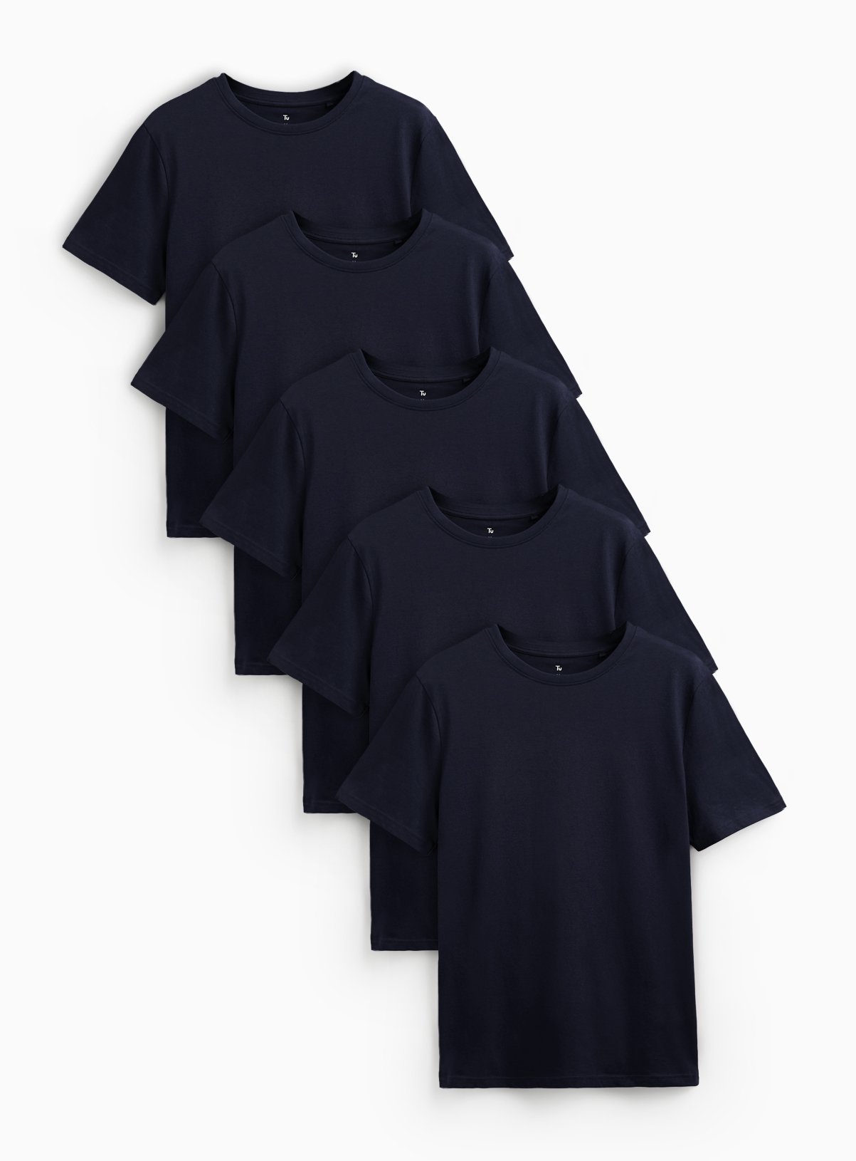 Navy Regular Crew Neck T-Shirts 5 Pack M