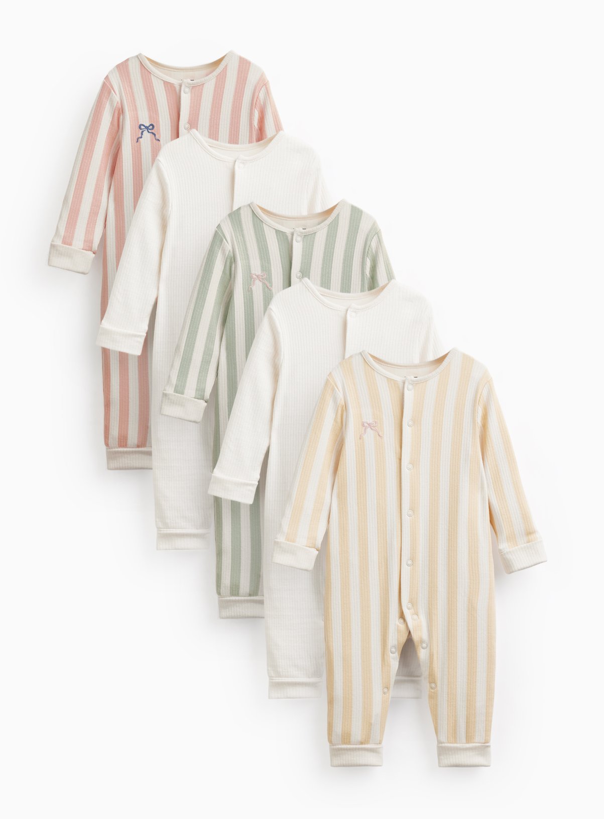  Bow Stripe Print Ribbed Sleepsuits 5 Pack 9-12 months