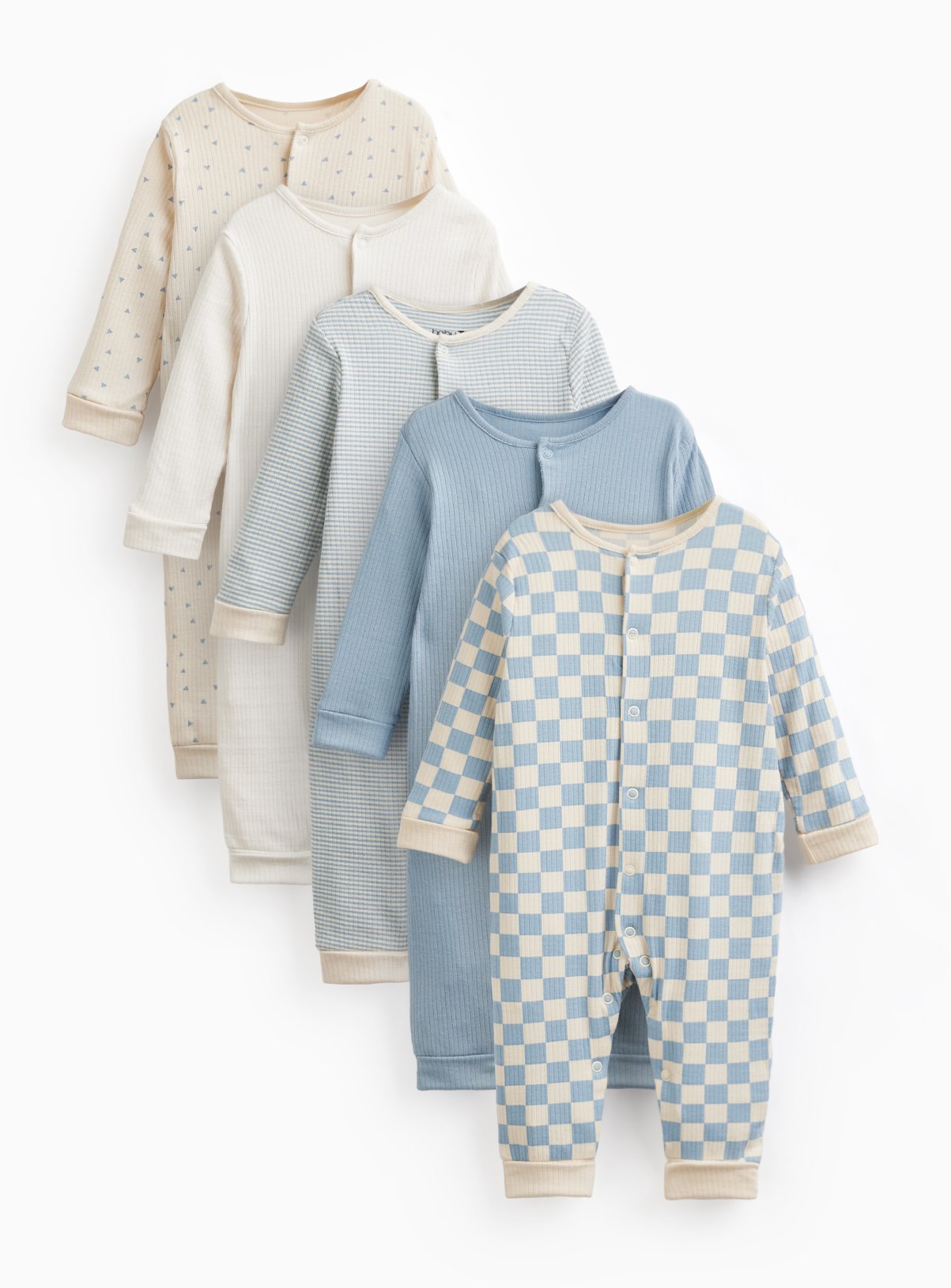 Blue Printed Long Sleeve Sleepsuits 5 Pack Newborn