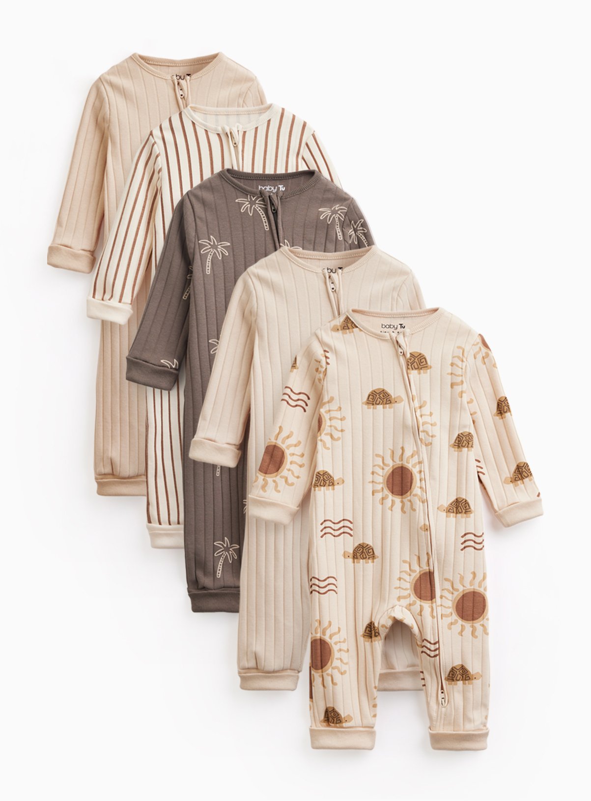 Beige Sun Print Sleepsuits 5 Pack