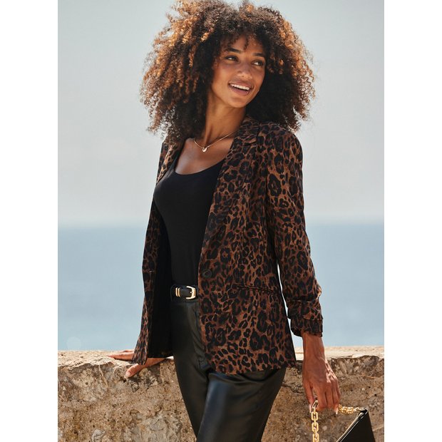 Buy SOSANDAR Brown Leopard Print Single Breasted Blazer 10