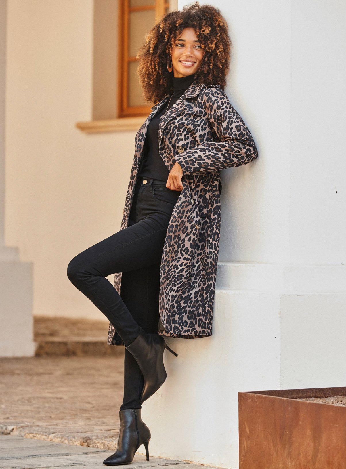 SOSANDAR Brown Leopard Print Trench Coat 
