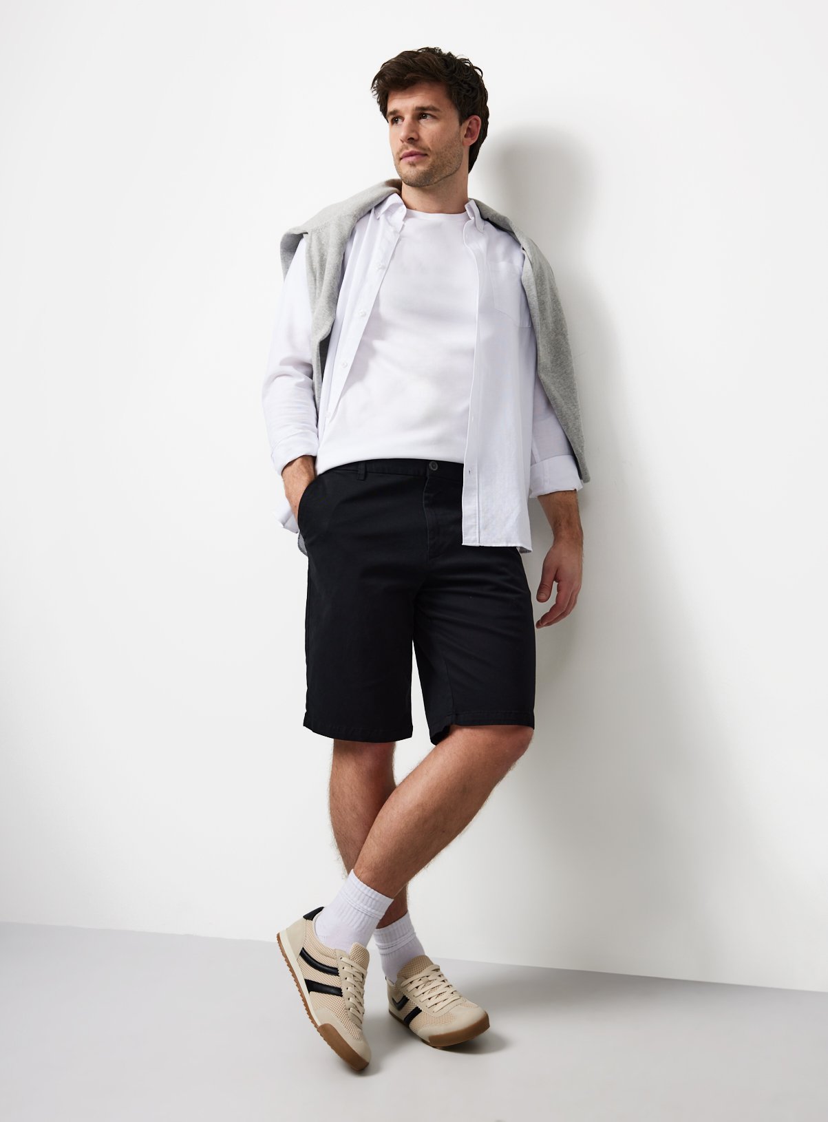 Black Longer Length Chino Shorts 34