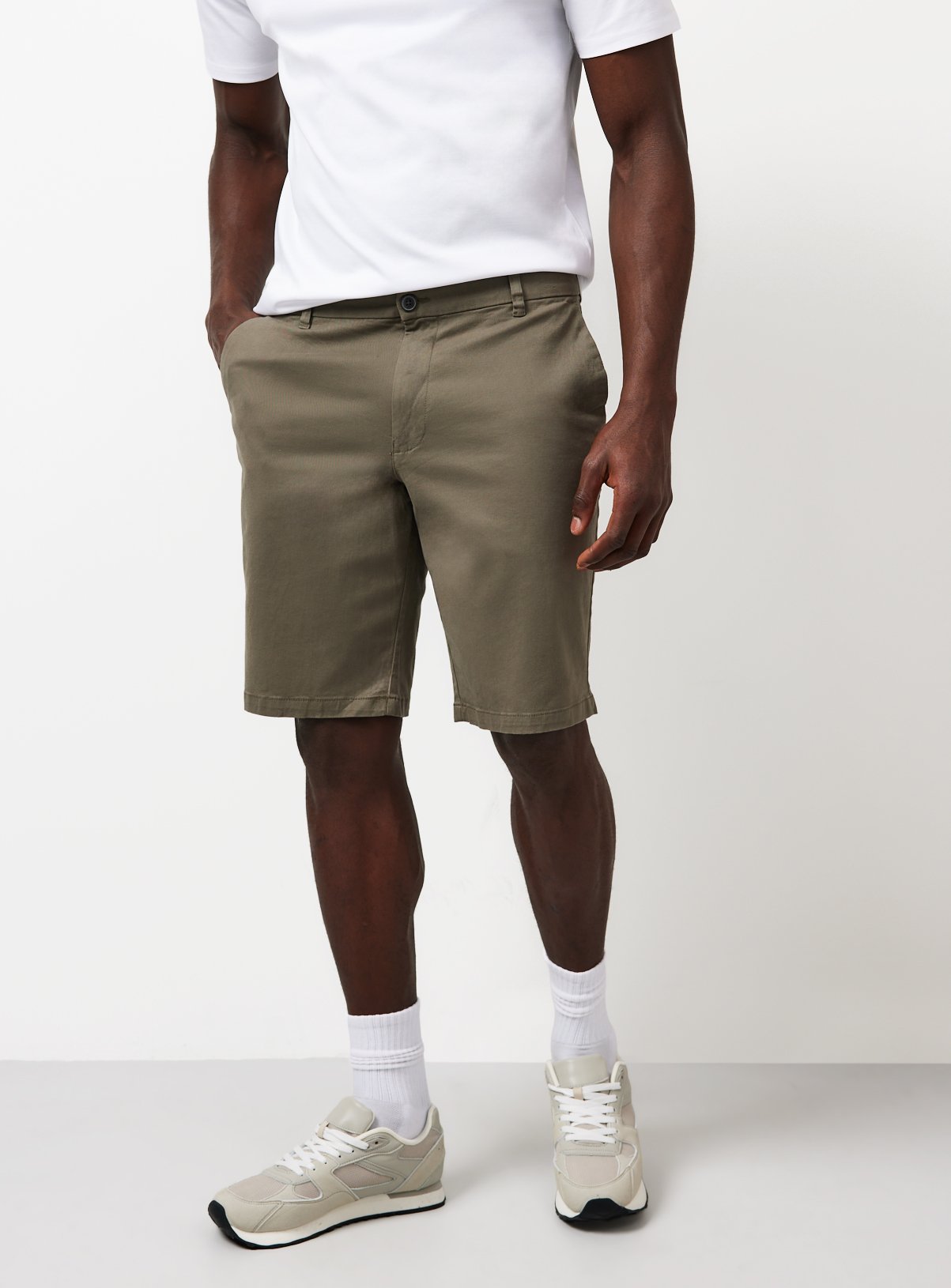 Khaki Longer Length Chino Shorts 34