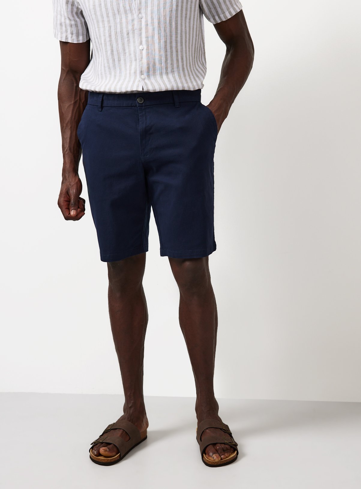 Navy Longer Length Chino Shorts 34