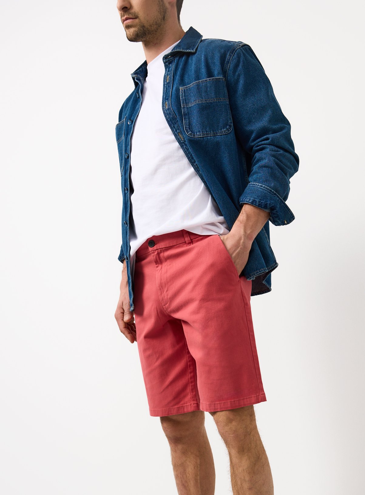 Red Longer Length Chino Shorts 34