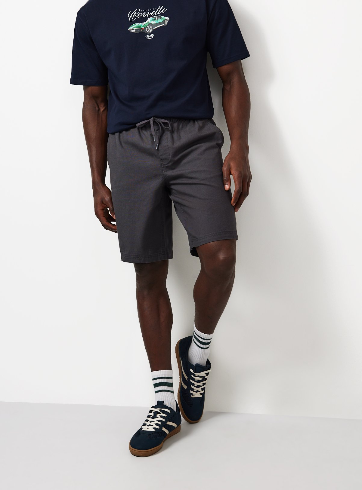 Charcoal Pull On Cotton Shorts 34