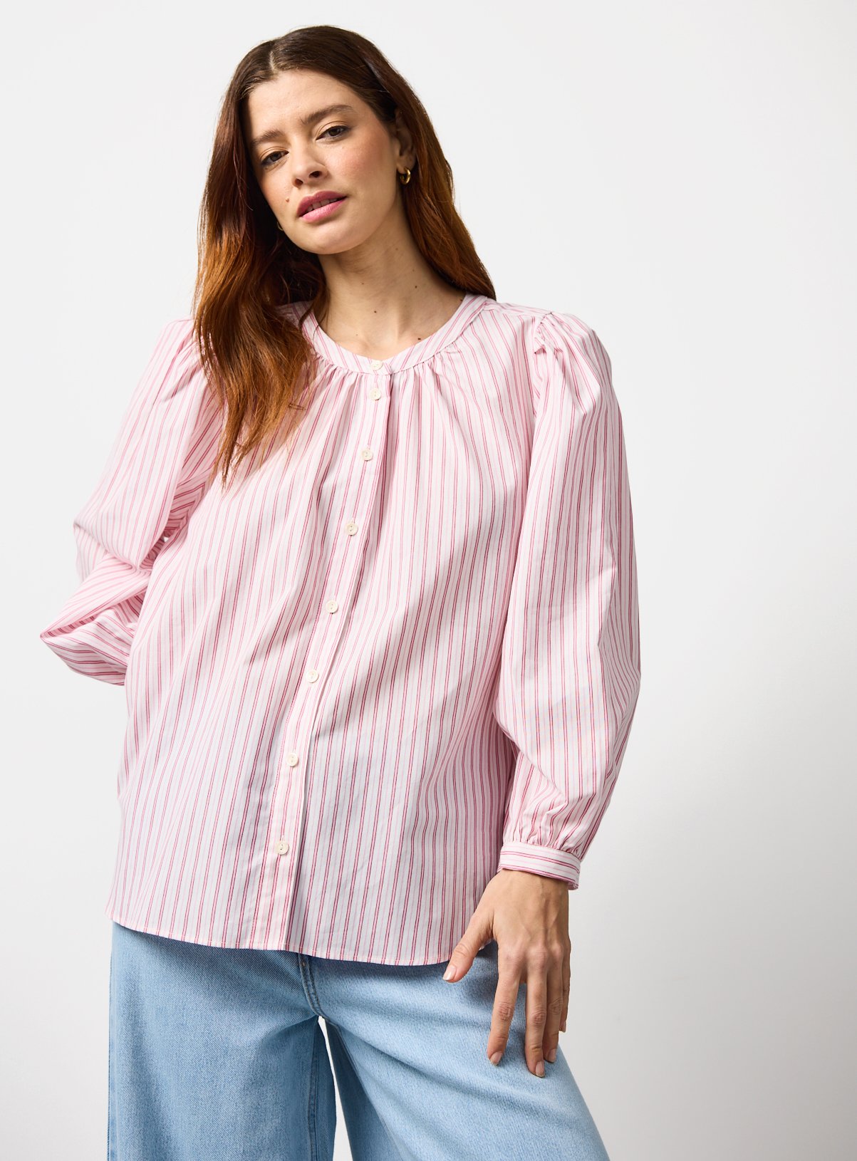 Pink Stripe Long Sleeve Blouse 16