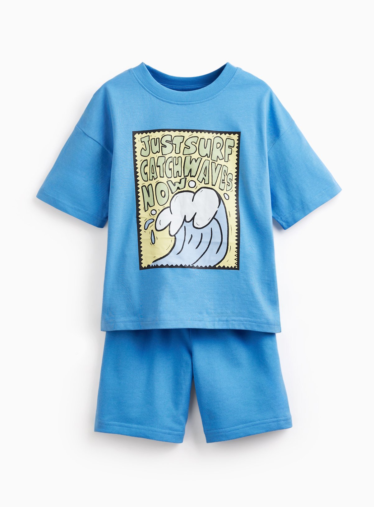 Blue Wave Graphic T-Shirt & Shorts Set