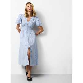V-Neck Striped Midaxi Tea Dress