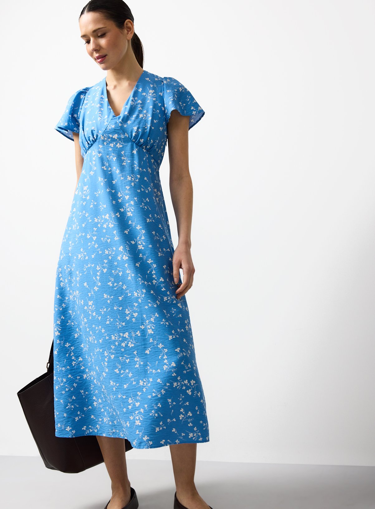 Blue Floral Print Midaxi Tea Dress 14