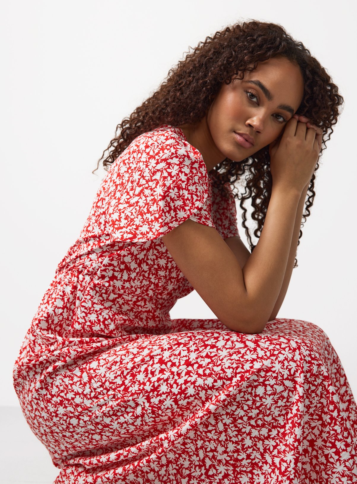 Red Floral Print Maxi Tea Dress 24