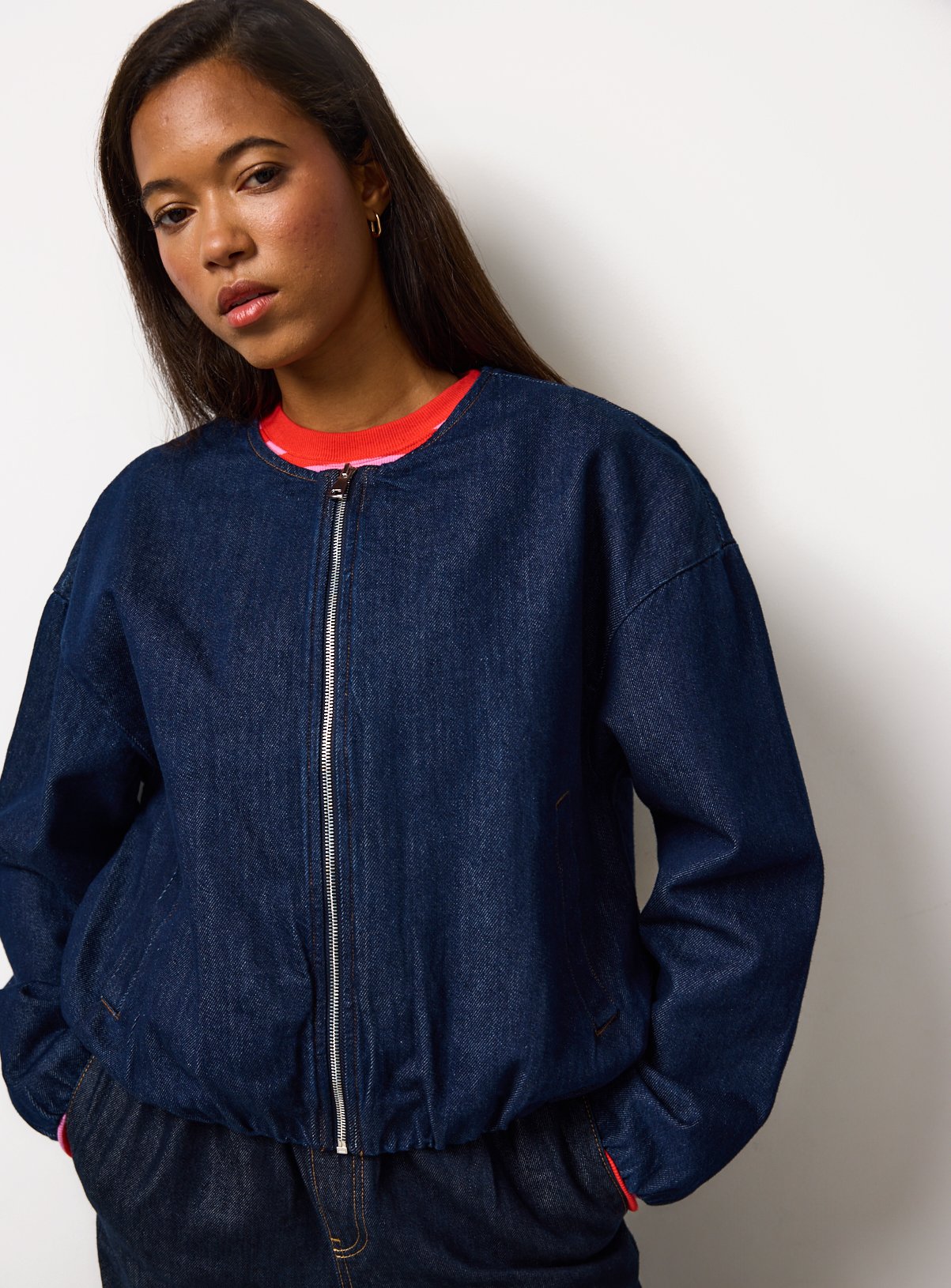 Dark Rinse Denim Bomber Jacket 