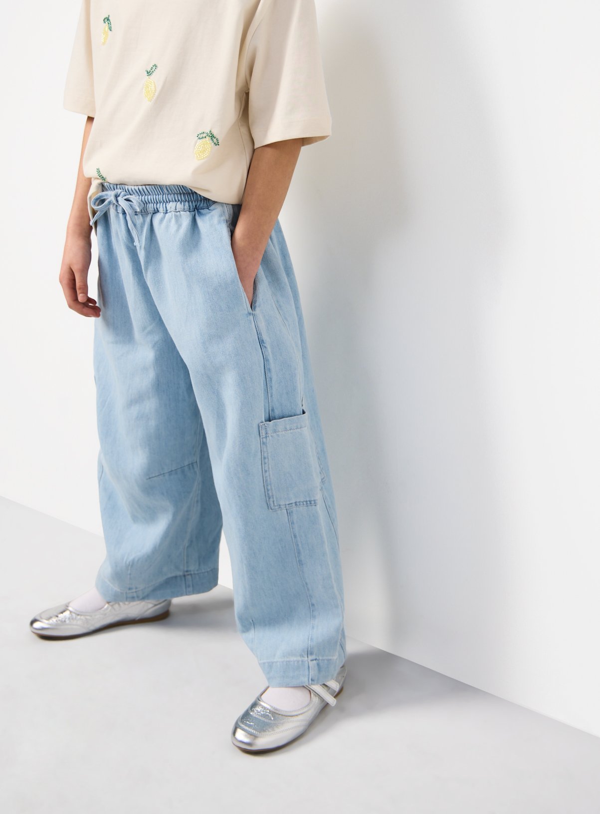 Blue Cargo Style Wide Leg Jeans 14 years