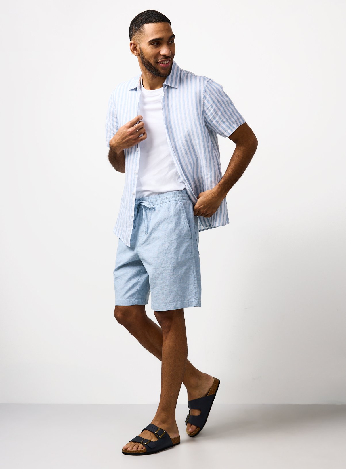 Light Blue Linen Blend Shorts 34