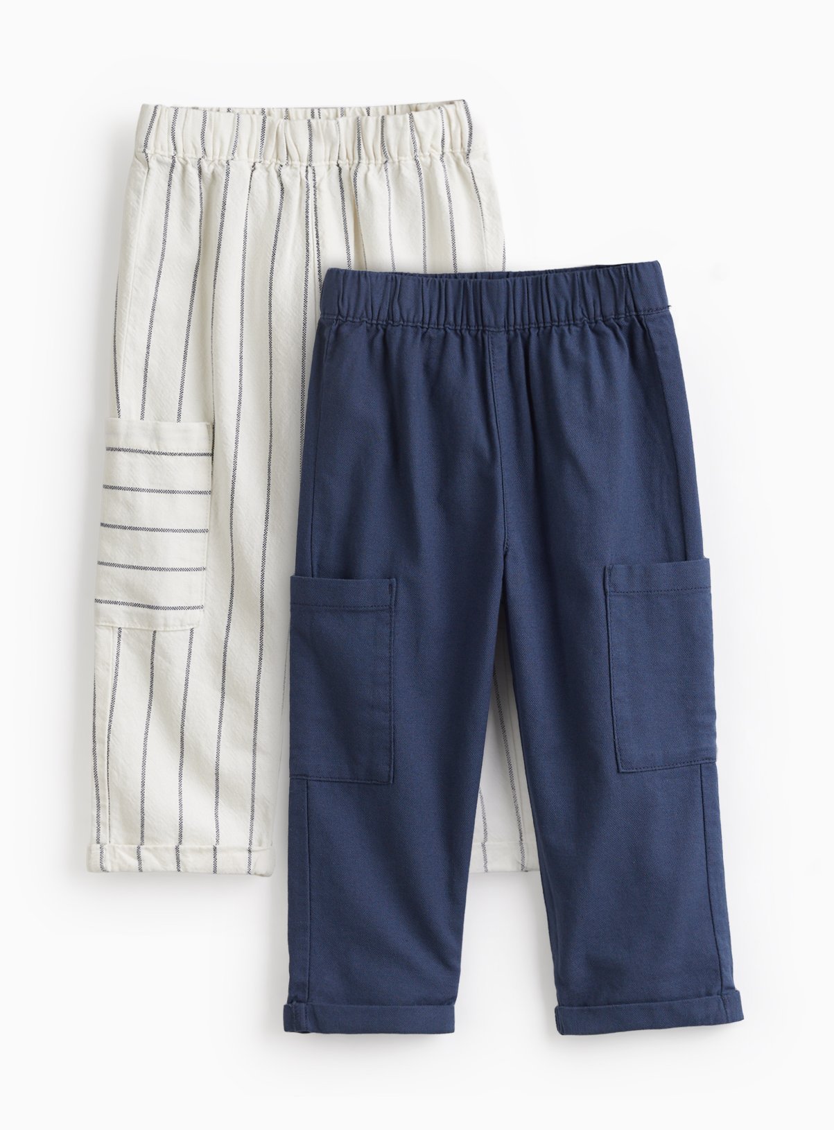 Blue & White Striped Woven Linen Trousers 2 Pack