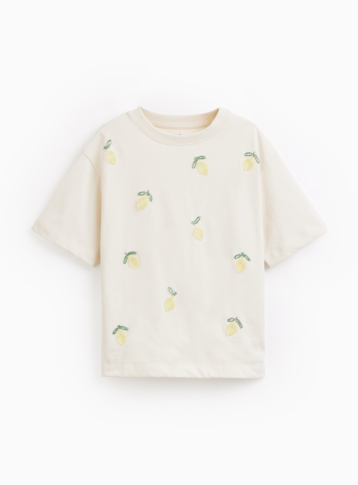 White Lemon Beaded T Shirt 