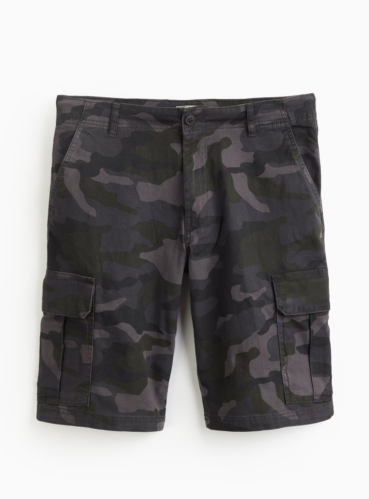 Black Camo Longer Length Cargo Shorts