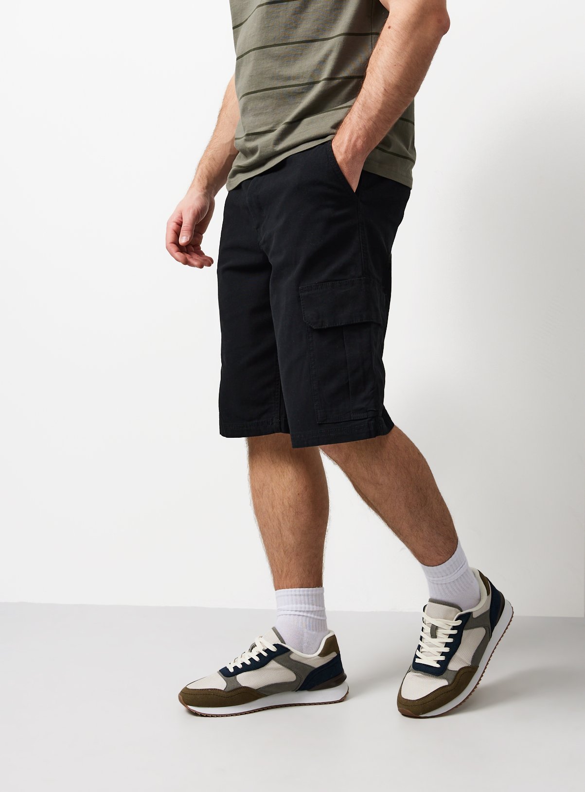 Black Longer Length Cargo Shorts