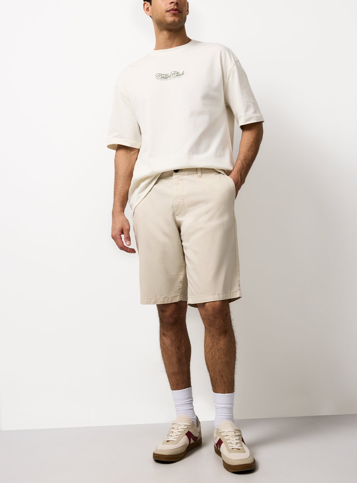 Cream Longer Length Lightweight Chino Shorts 34