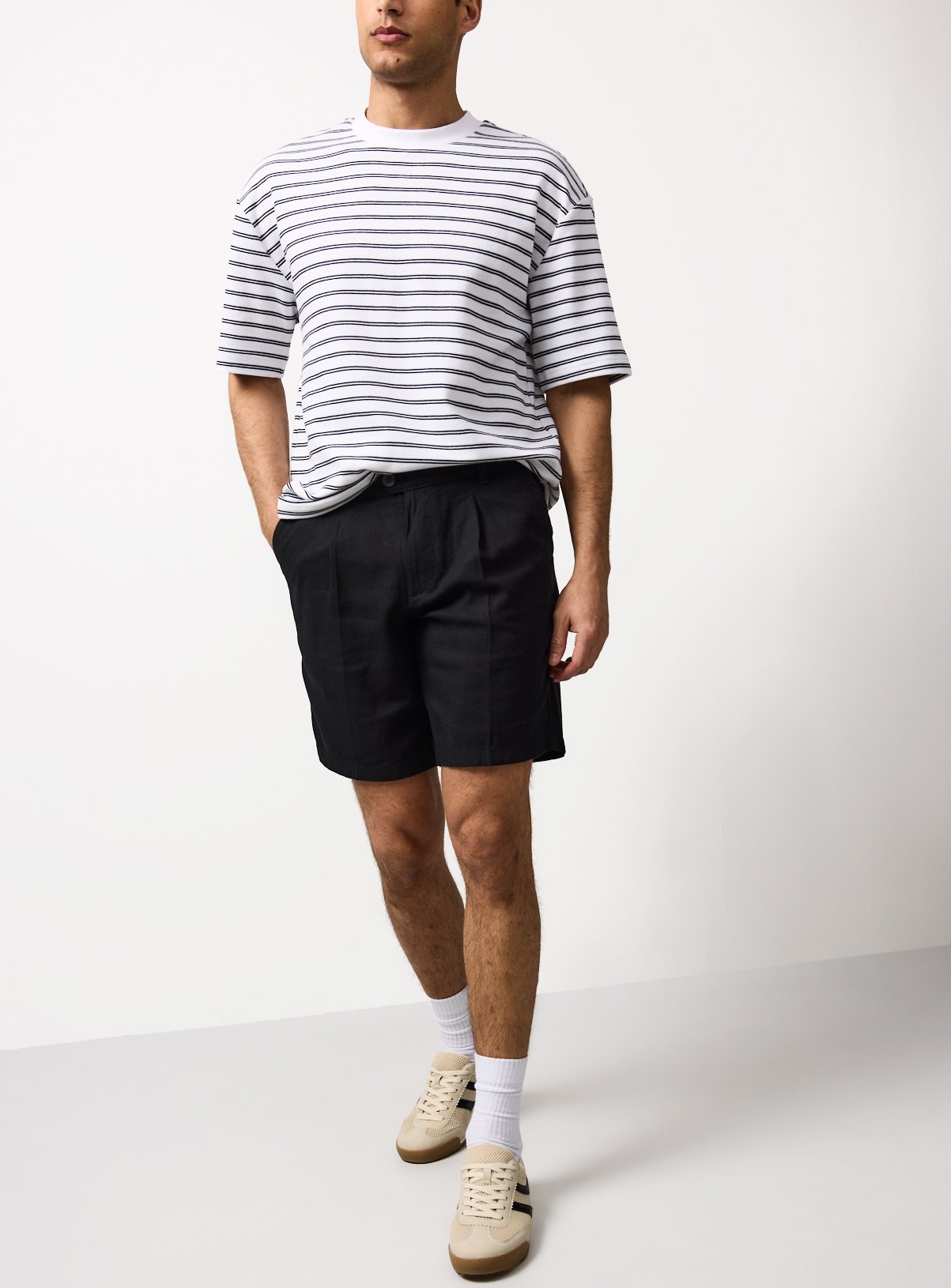 Black Linen Blend Shorts 