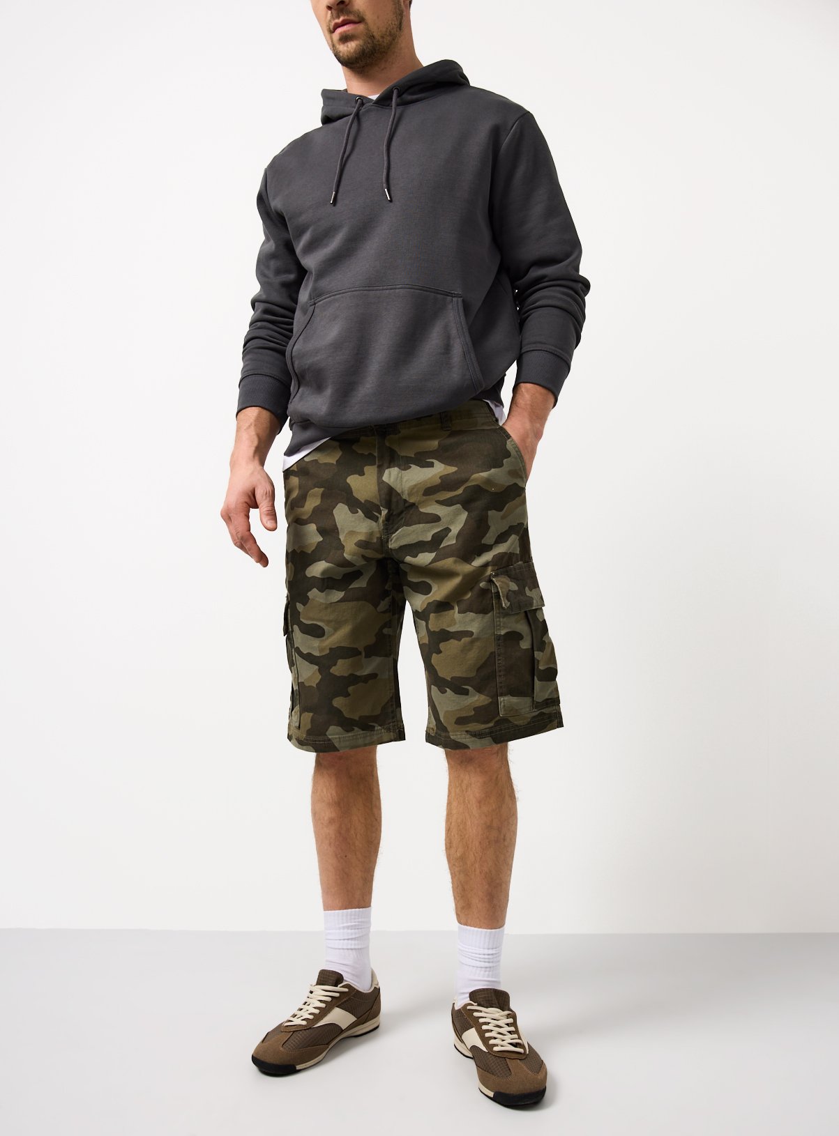 Green Camo Longer Length Cargo Shorts 34